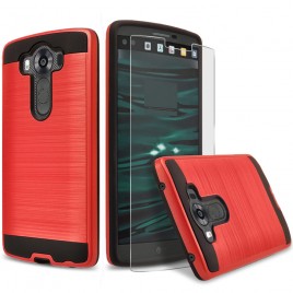 LG V10 Case, 2-Piece Style Hybrid Shockproof Hard Case Cover with [Premium Screen Protector] Hybird Shockproof And Circlemalls Stylus Pen (Red)
